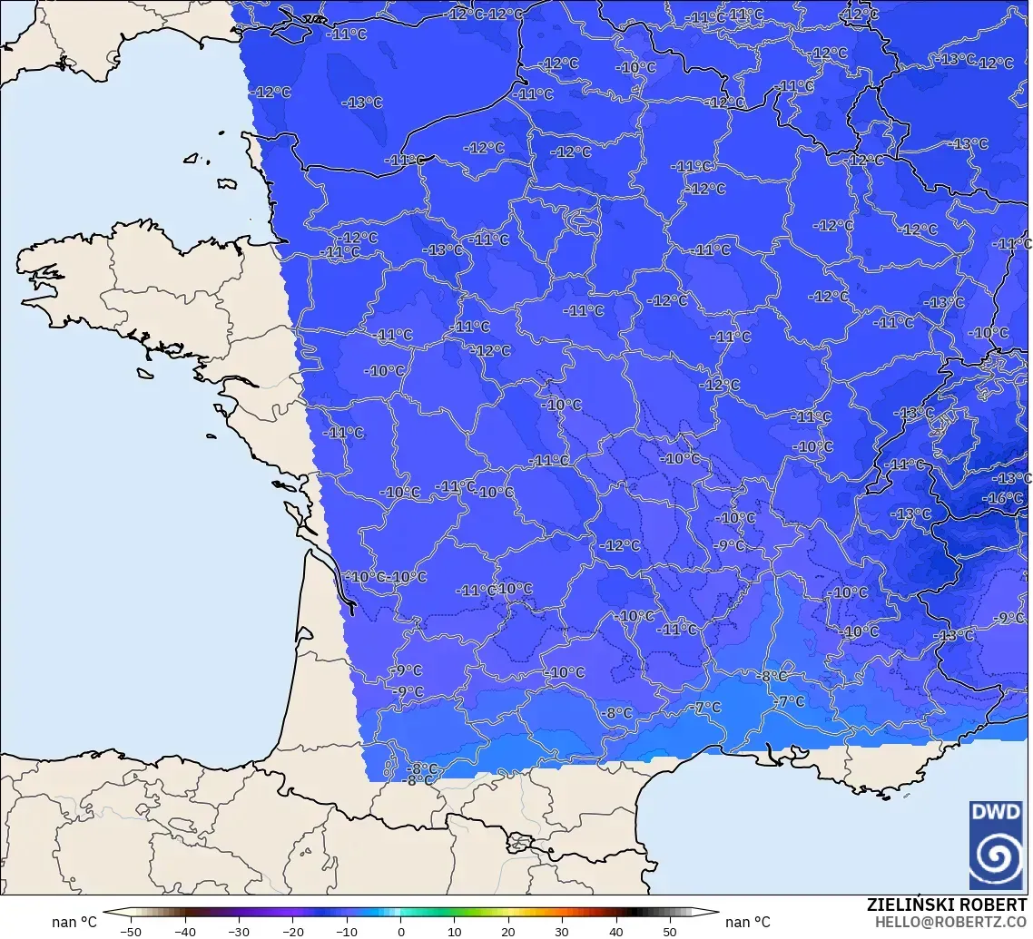 ICON Alemania 2 km modelo - Francia, Temperatura a 500 hPa
