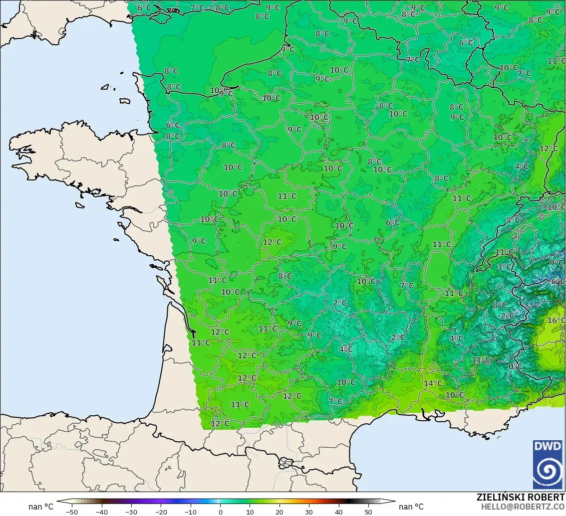 ICON Alemania 2 km modelo - Francia, Temperatura a 850 hPa