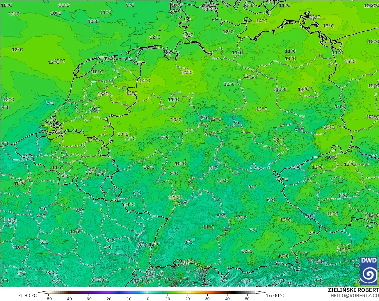 ICON Alemania 2 km modelo - Alemania, Punto de rocío a 2 m