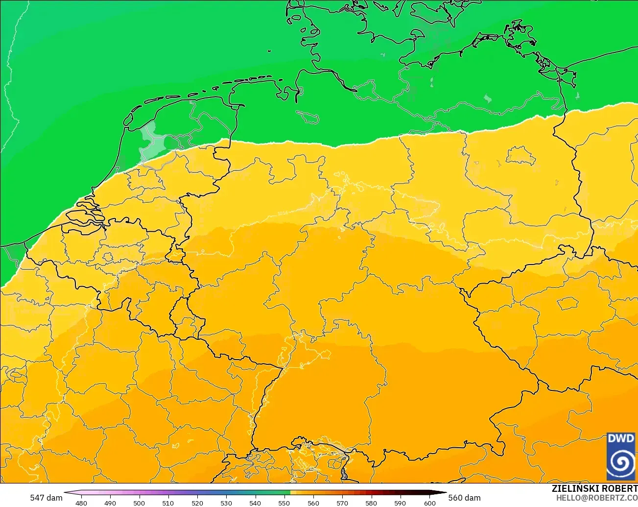 ICON Alemania 2 km modelo - Alemania, Altura geopotencial a 500 hPa