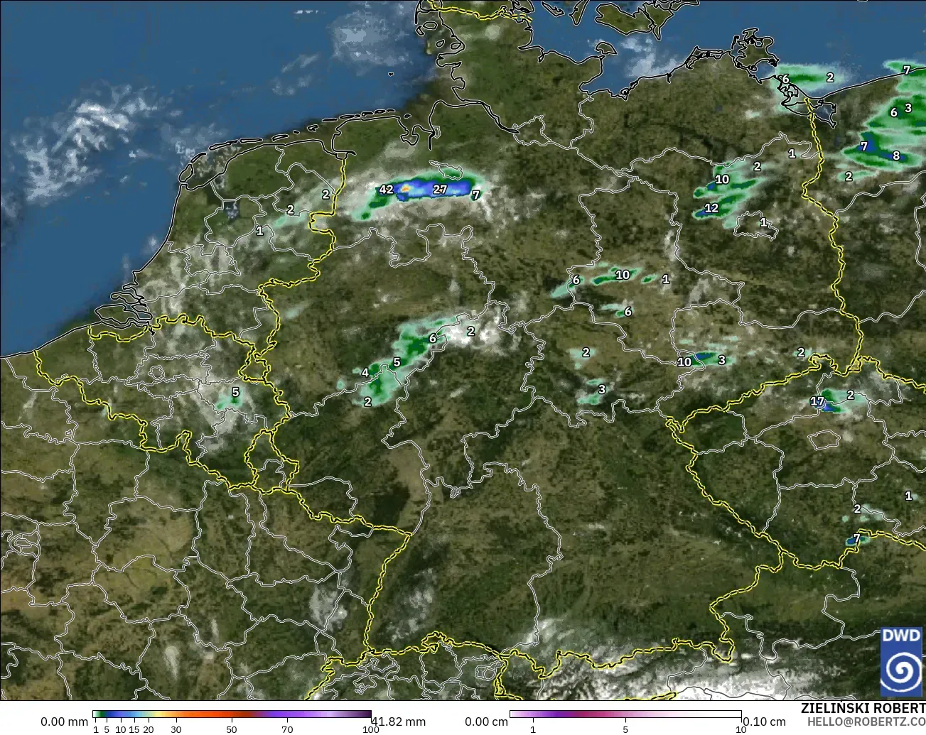 ICON Alemania 2 km modelo - Alemania, Precipitación, nubes y presión