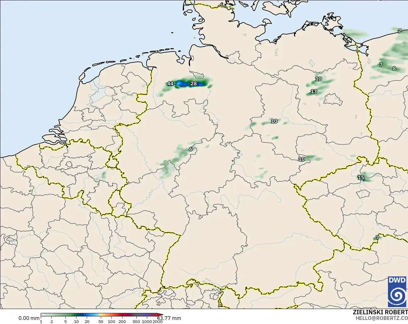 ICON Alemania 2 km modelo - Alemania, Acumulación de precipitación