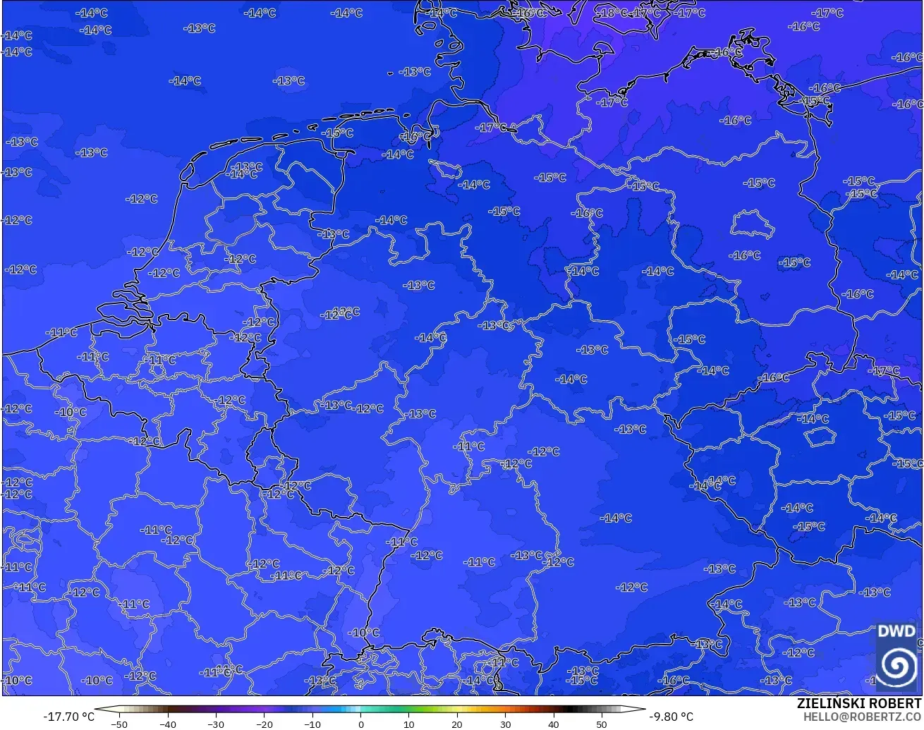 ICON Alemania 2 km modelo - Alemania, Temperatura a 500 hPa