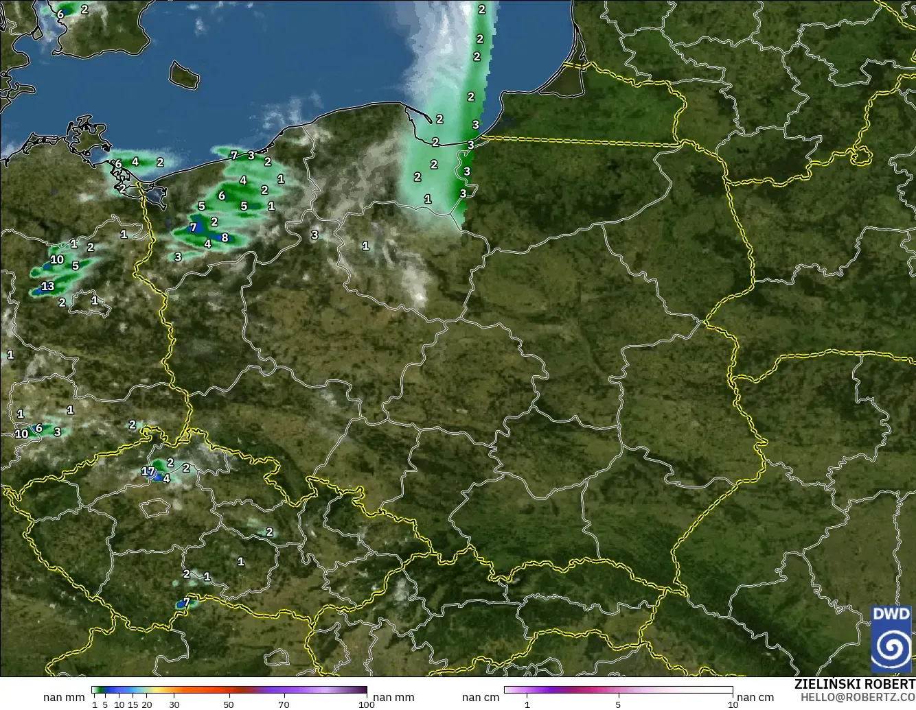 ICON Alemania 2 km modelo - Polonia, Precipitación, nubes y presión