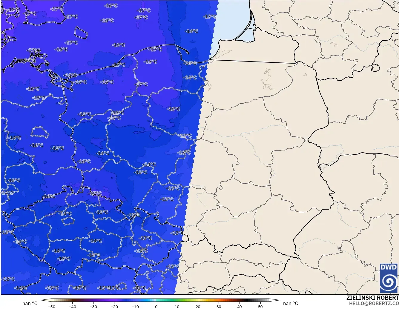 ICON Alemania 2 km modelo - Polonia, Temperatura a 500 hPa