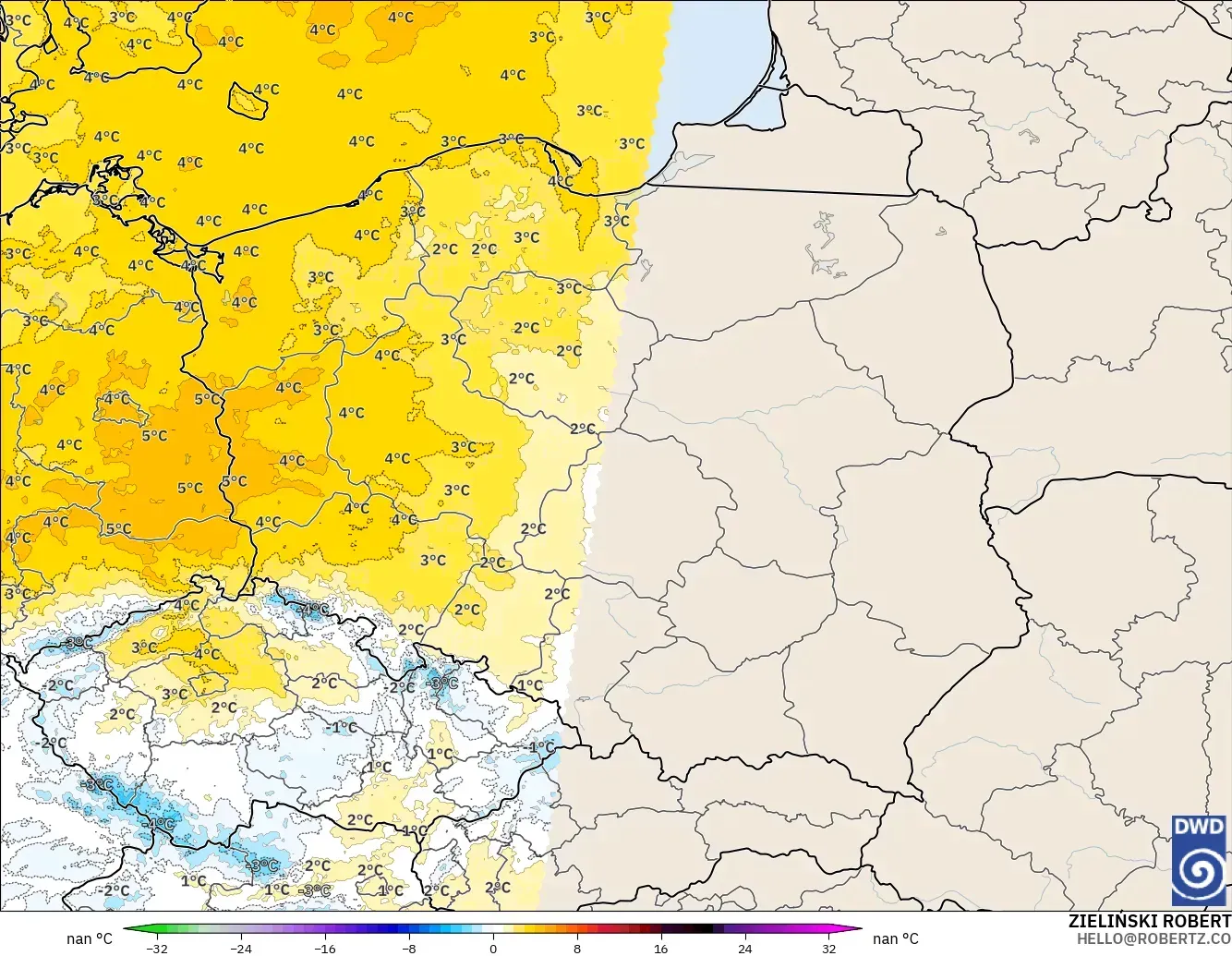 ICON Alemania 2 km modelo - Polonia, Anomalía de temperatura a 850 hPa