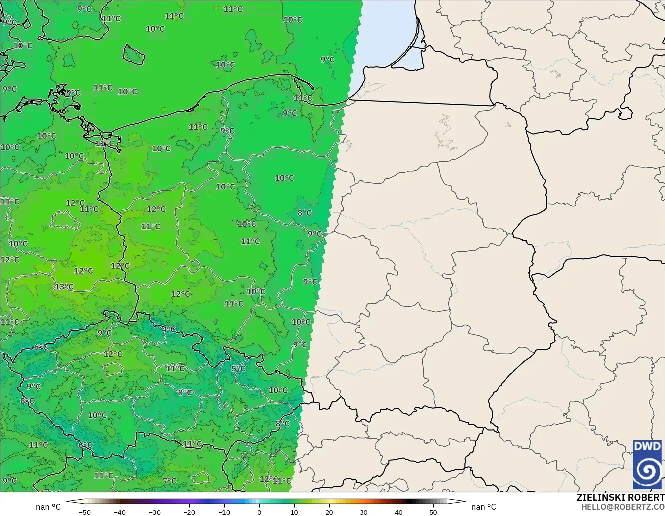 ICON Alemania 2 km modelo - Polonia, Temperatura a 850 hPa