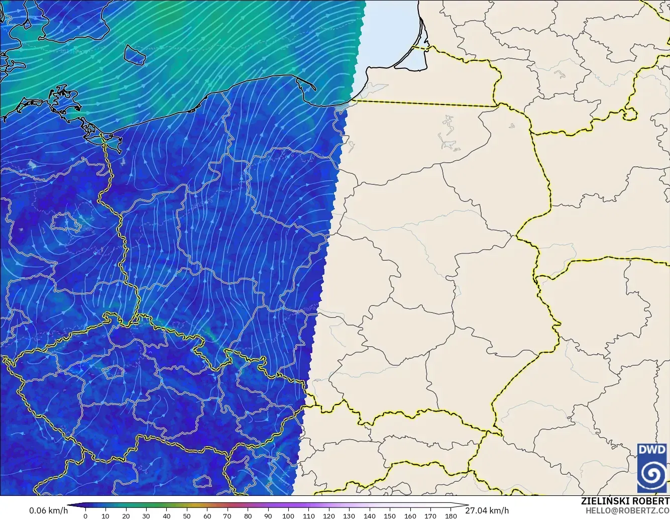 ICON Alemania 2 km modelo - Polonia, Viento a 10 m