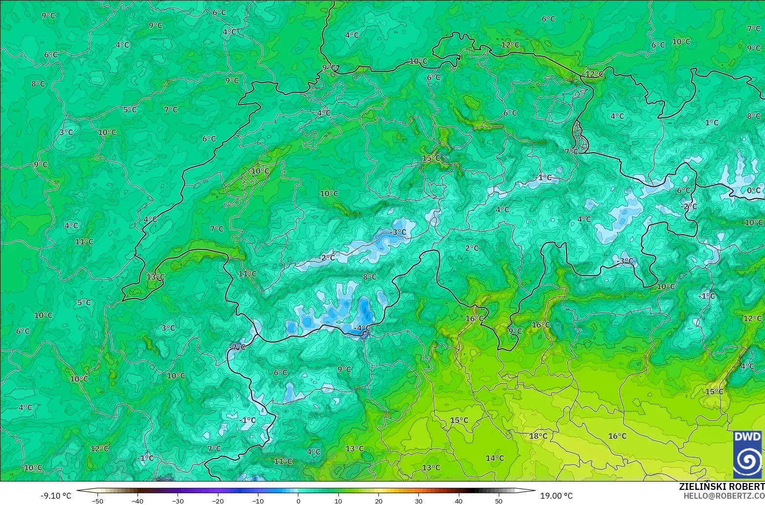 ICON Alemania 2 km modelo - Suiza, Punto de rocío a 2 m