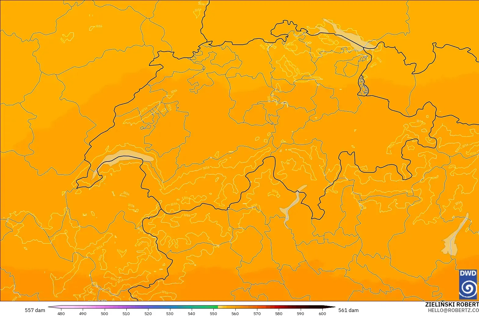 ICON Alemania 2 km modelo - Suiza, Altura geopotencial a 500 hPa