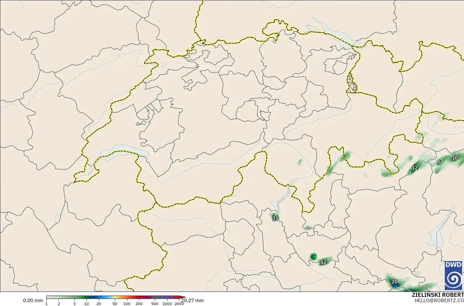 ICON Alemania 2 km modelo - Suiza, Acumulación de precipitación