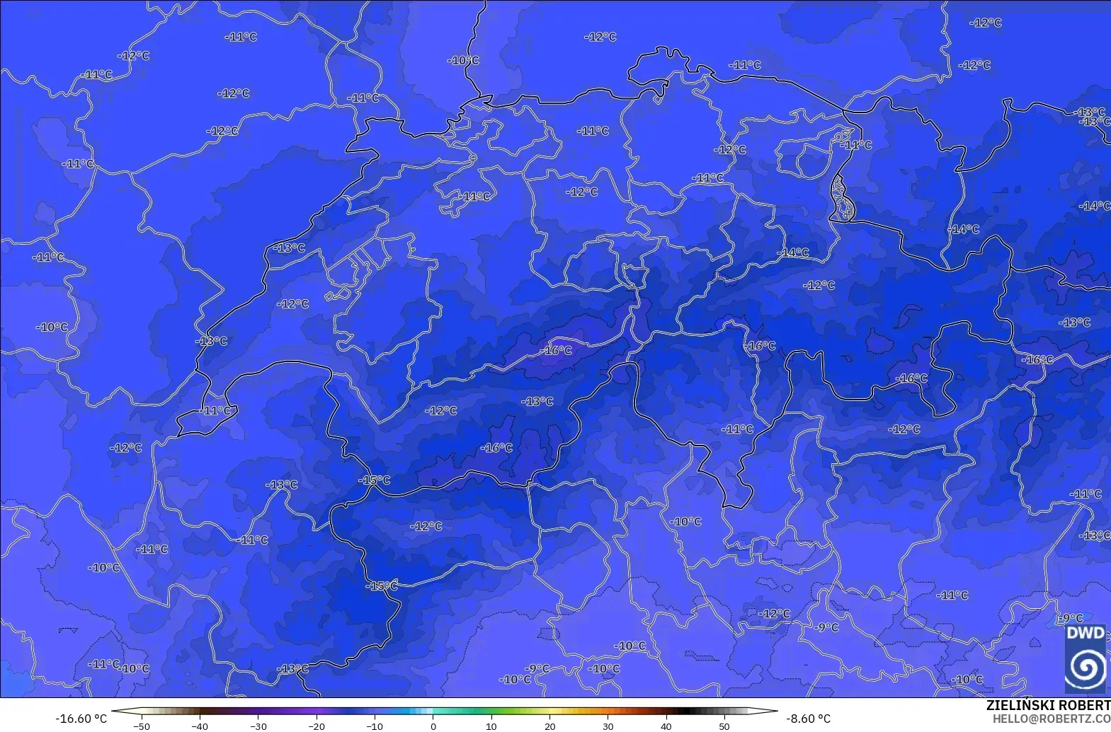 ICON Alemania 2 km modelo - Suiza, Temperatura a 500 hPa