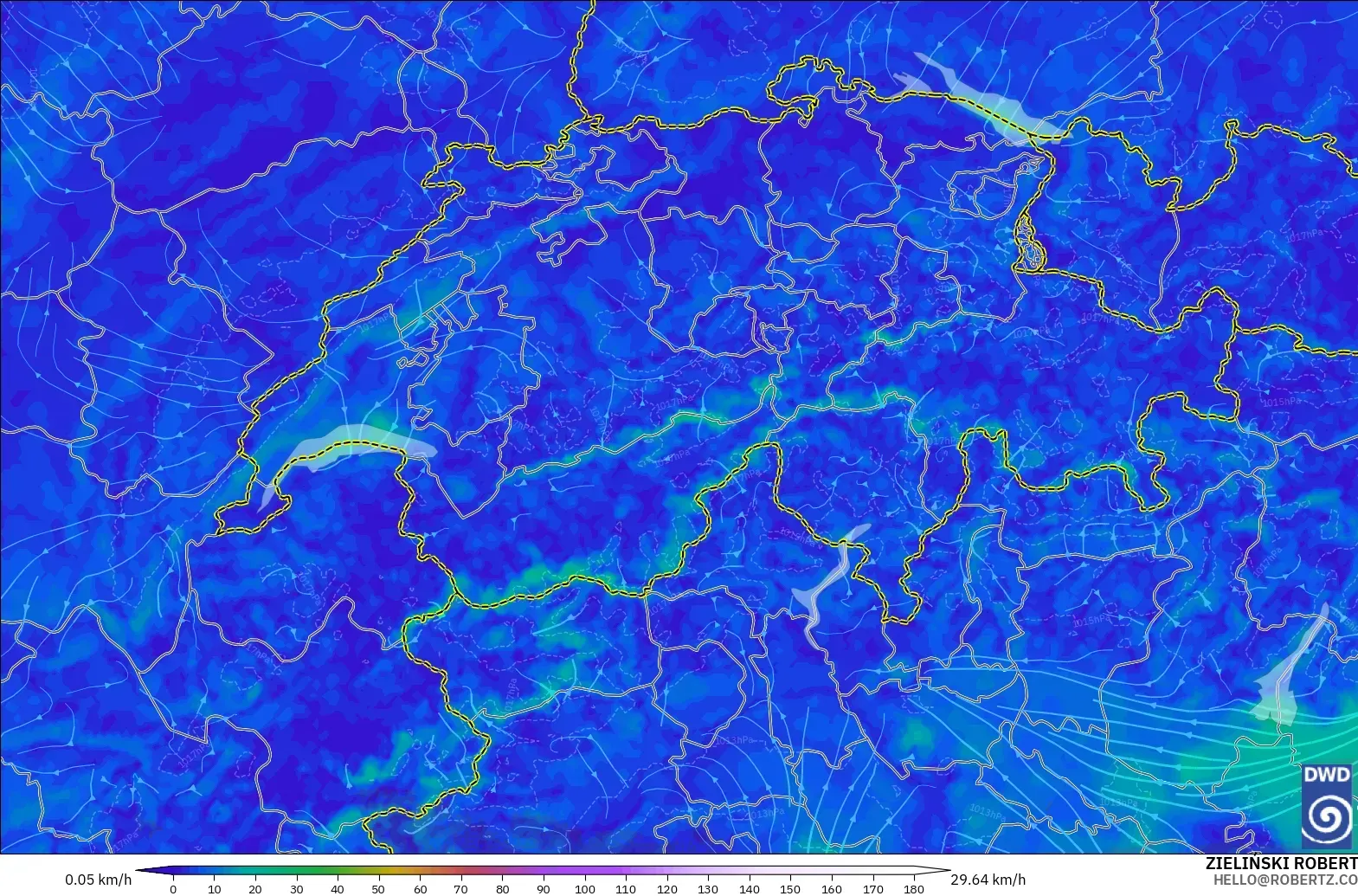 ICON Alemania 2 km modelo - Suiza, Viento a 10 m