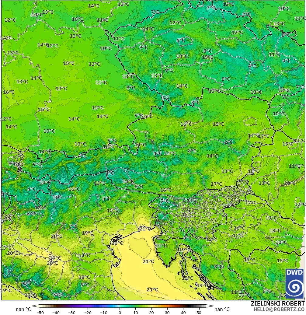 ICON Alemania 2 km modelo - Austria, Punto de rocío a 2 m