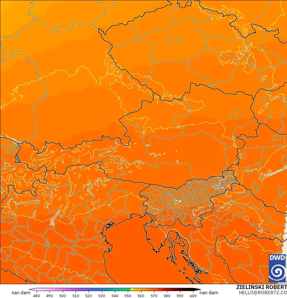 ICON Alemania 2 km modelo - Austria, Altura geopotencial a 500 hPa