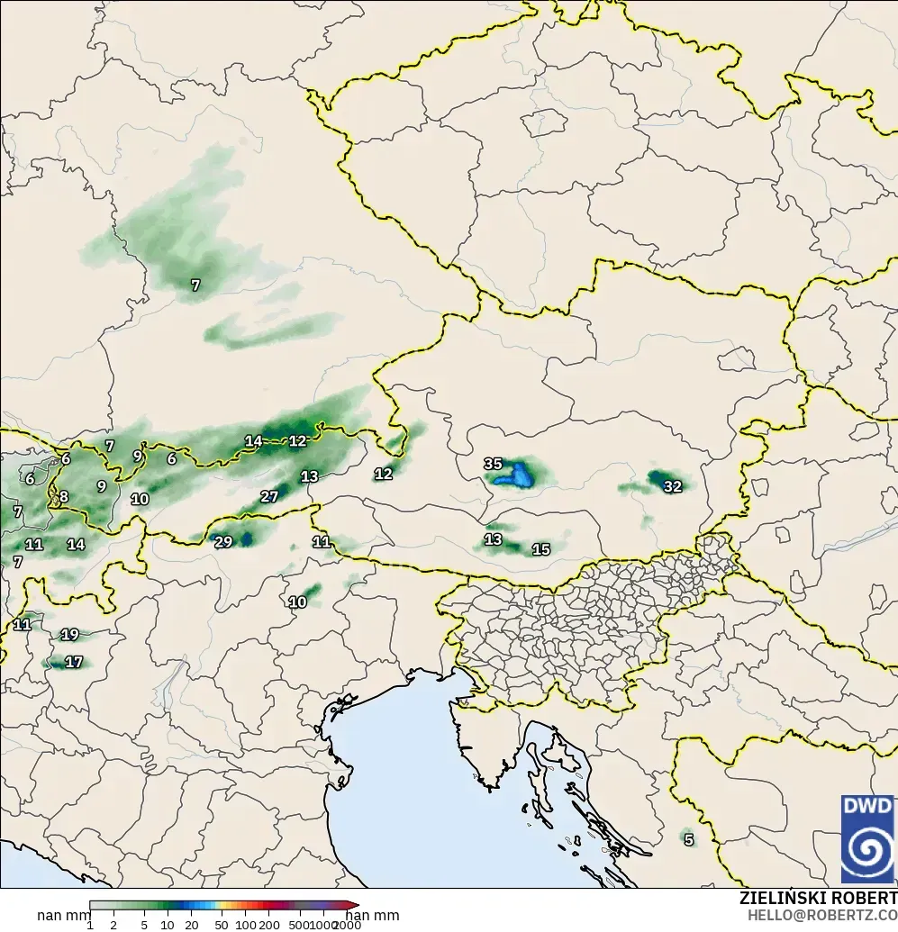 ICON Alemania 2 km modelo - Austria, Acumulación de precipitación