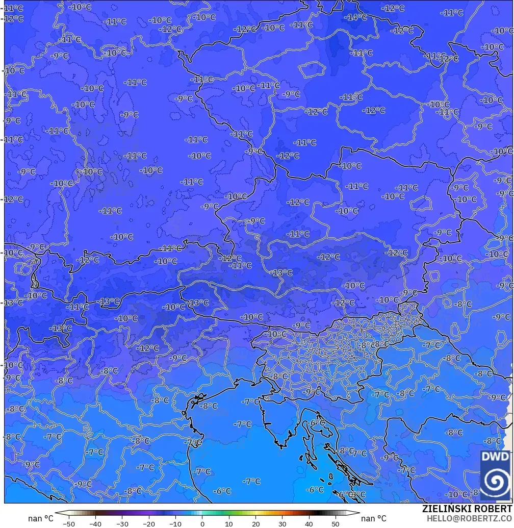 ICON Alemania 2 km modelo - Austria, Temperatura a 500 hPa