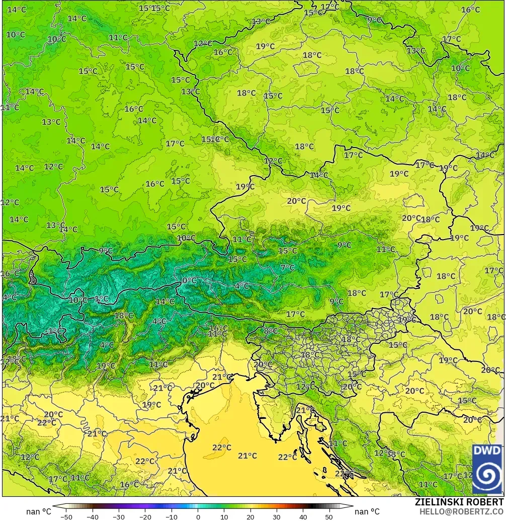 ICON Alemania 2 km modelo - Austria, Temperatura a 850 hPa