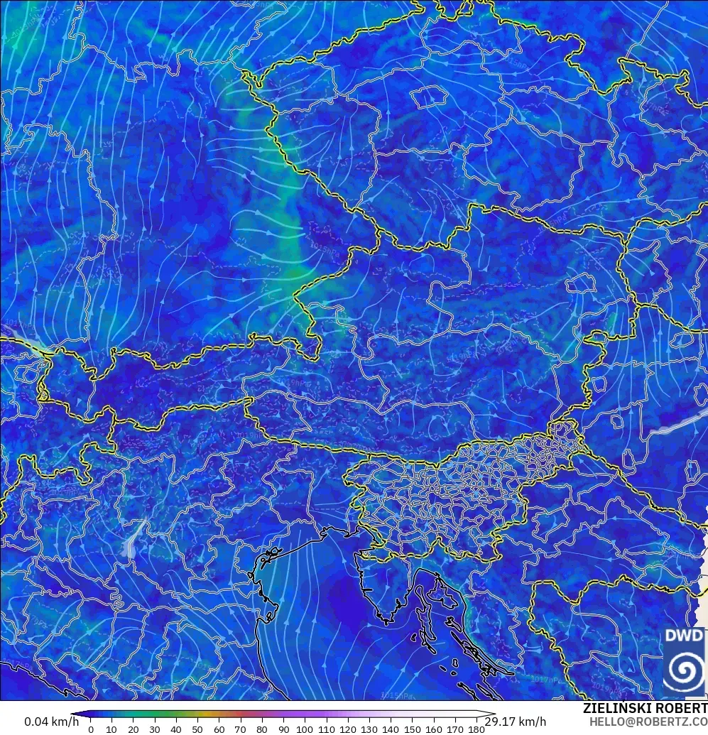 ICON Alemania 2 km modelo - Austria, Viento a 10 m