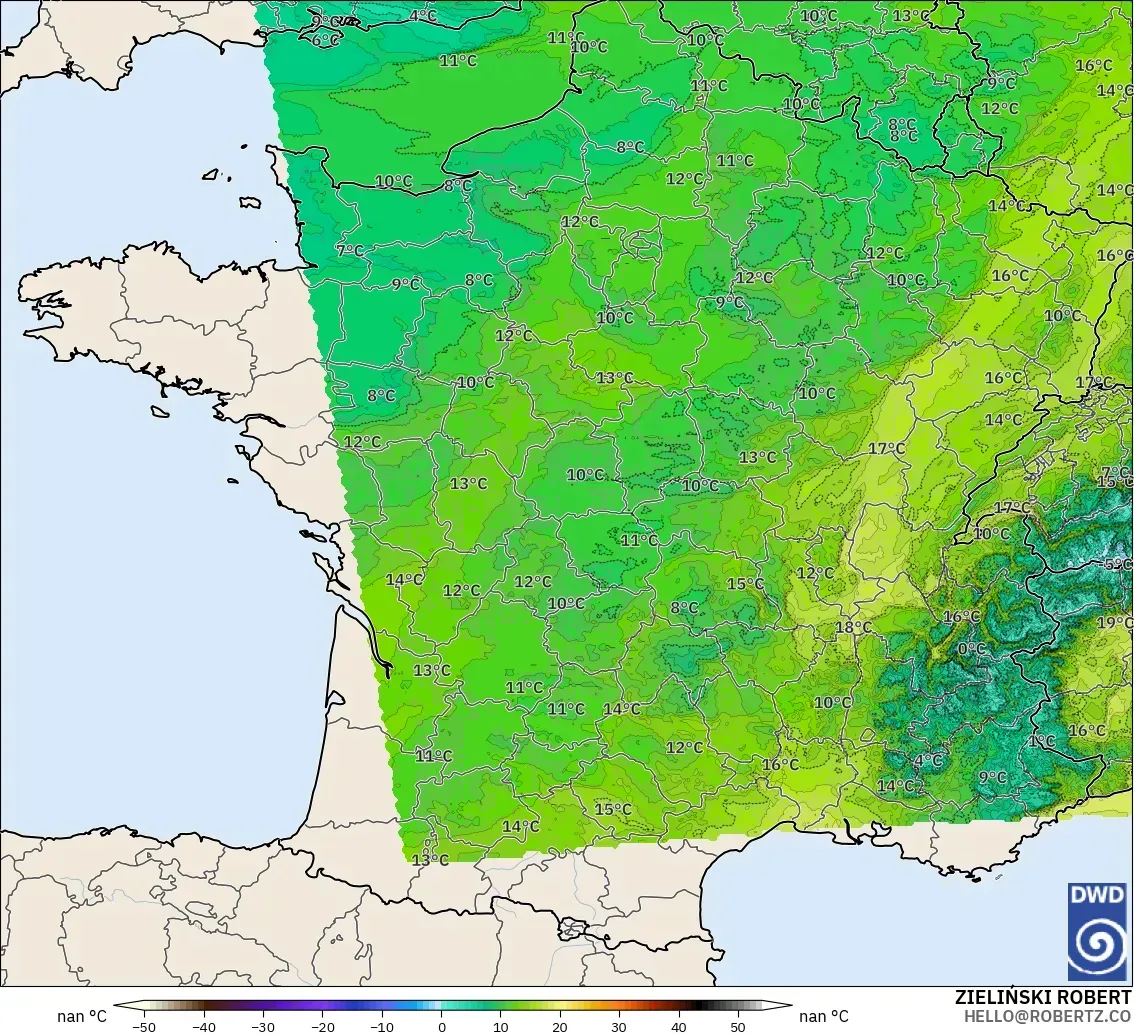ICON Alemania 2 km modelo - Francia, Punto de rocío a 2 m
