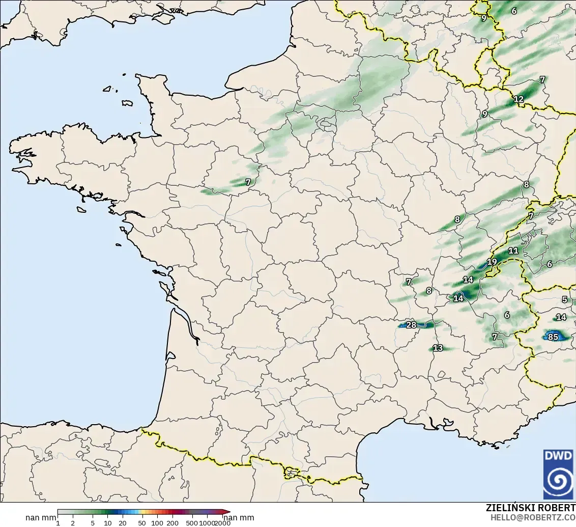 ICON Alemania 2 km modelo - Francia, Acumulación de precipitación