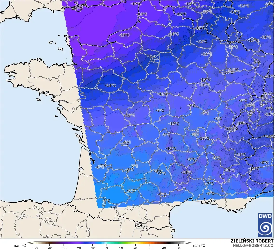 ICON Alemania 2 km modelo - Francia, Temperatura a 500 hPa