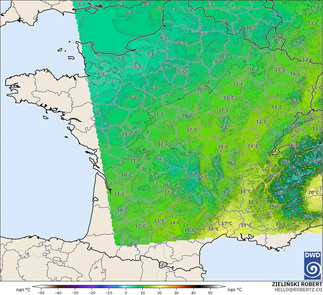 ICON Alemania 2 km modelo - Francia, Temperatura a 850 hPa