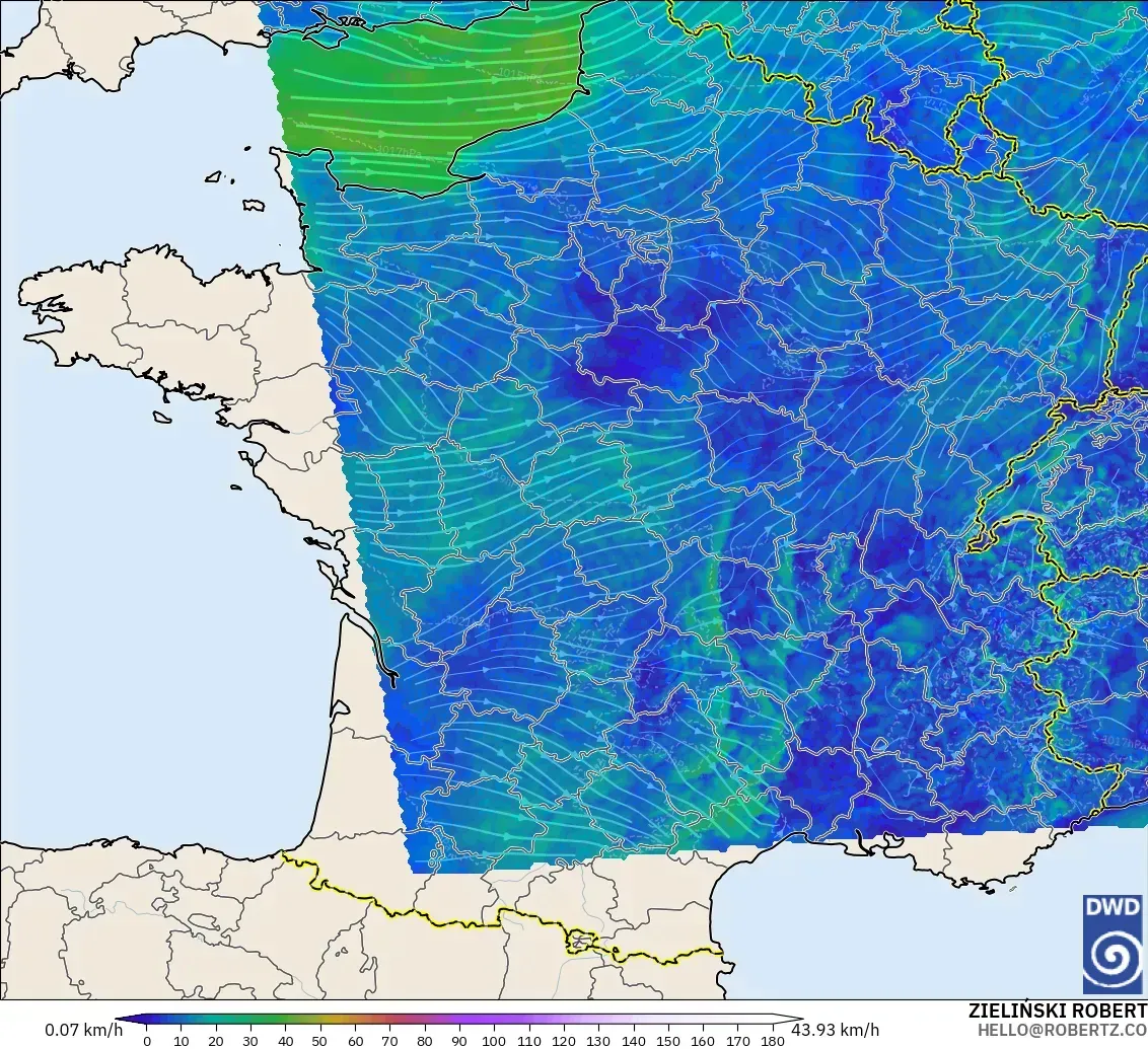 ICON Alemania 2 km modelo - Francia, Viento a 10 m