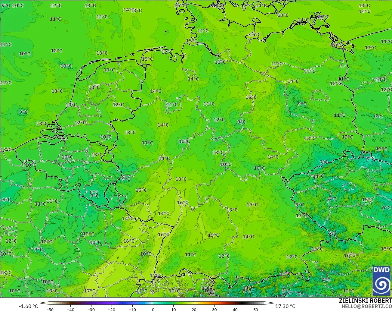 ICON Alemania 2 km modelo - Alemania, Punto de rocío a 2 m