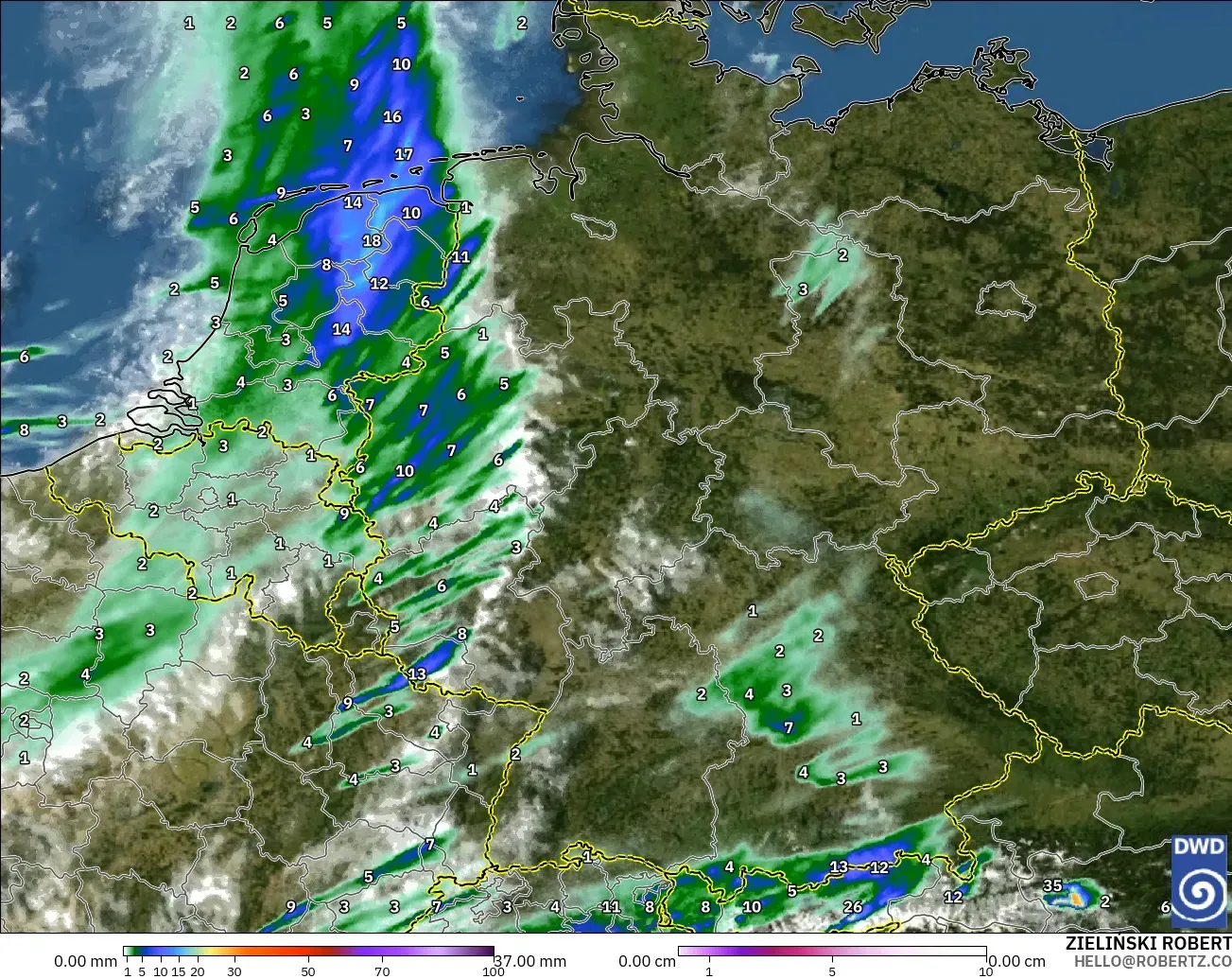 ICON Alemania 2 km modelo - Alemania, Precipitación, nubes y presión