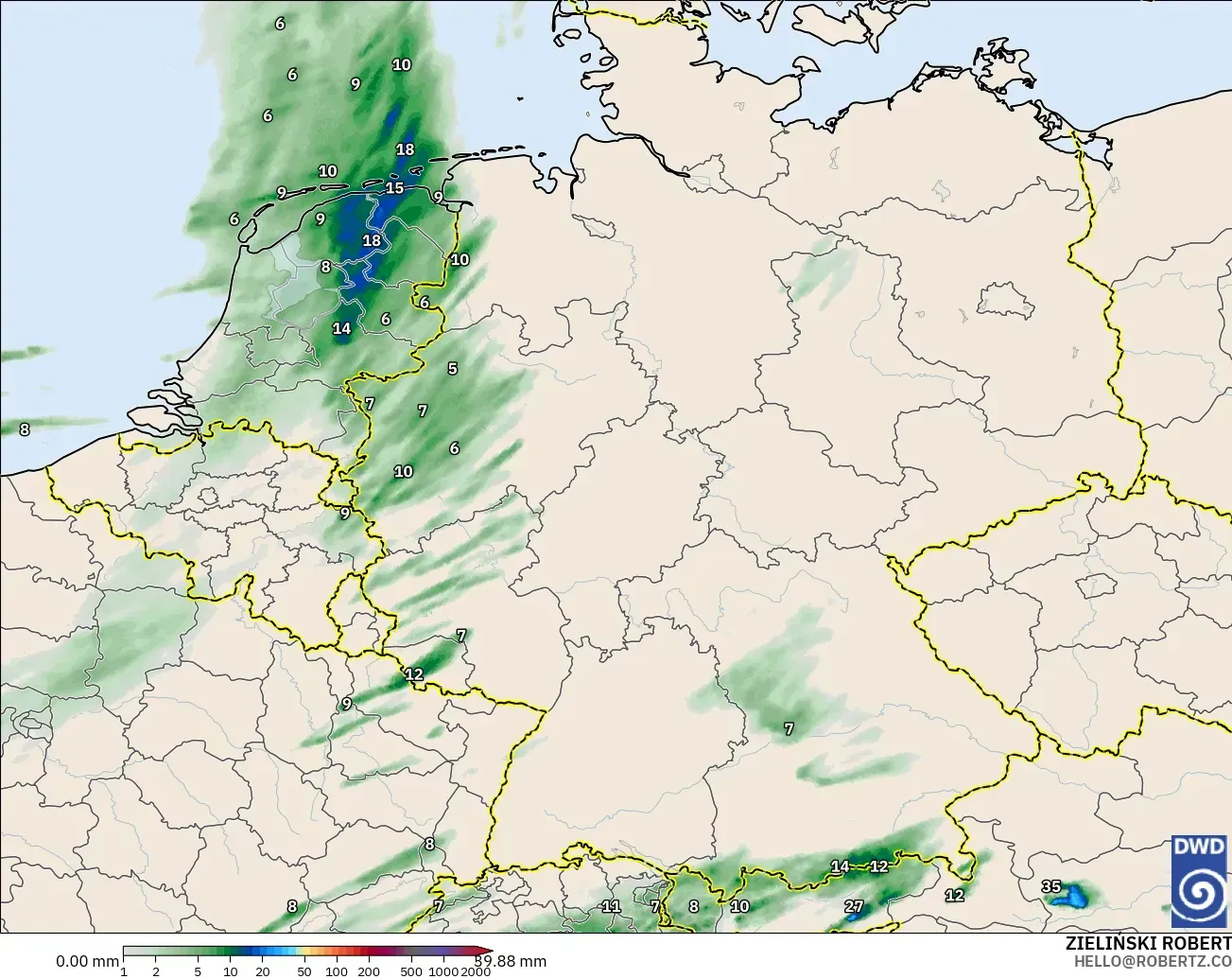 ICON Alemania 2 km modelo - Alemania, Acumulación de precipitación