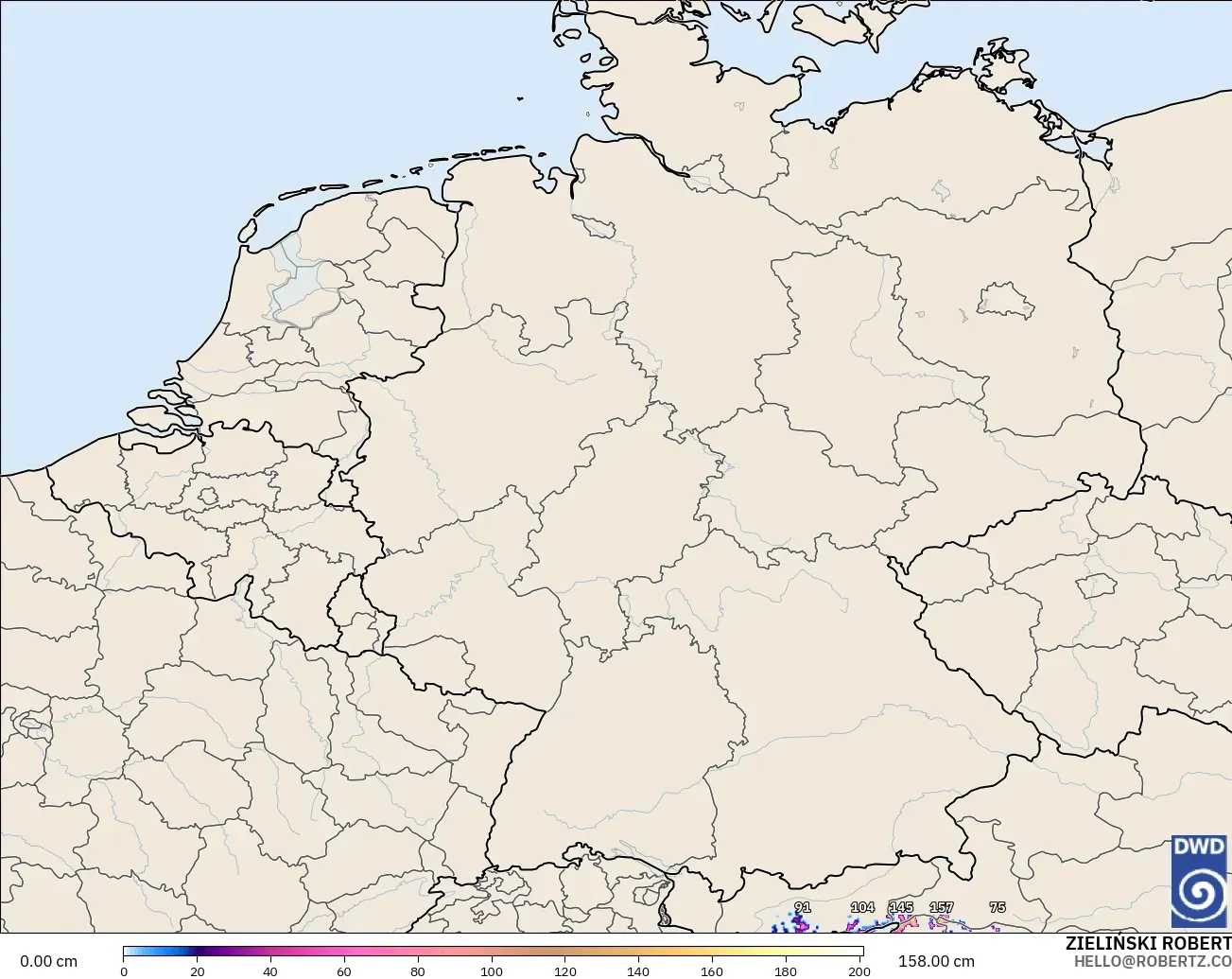 ICON Alemania 2 km modelo - Alemania, Profundidad de nieve