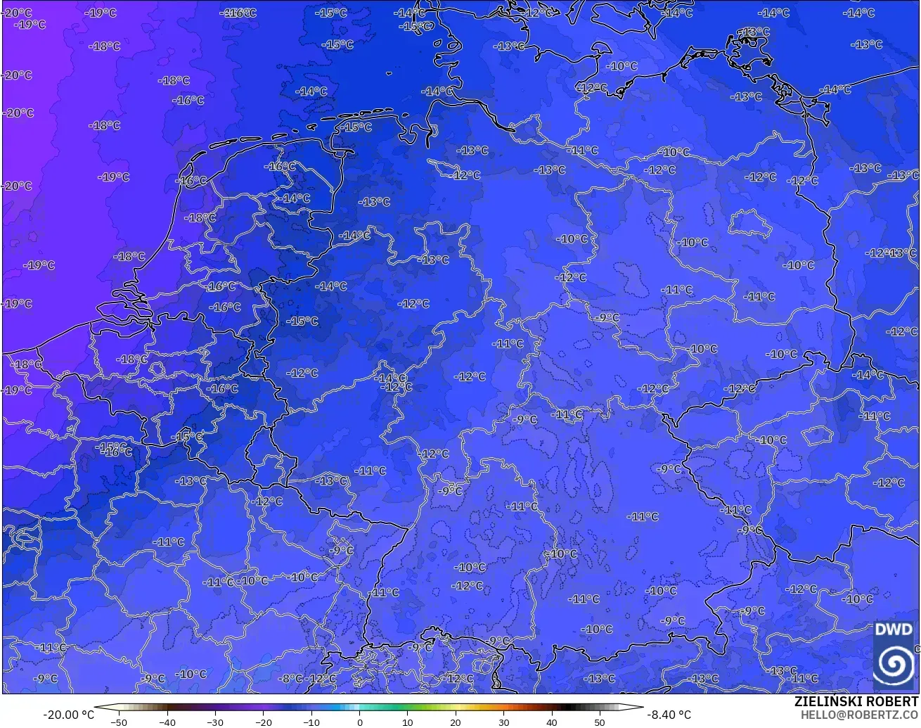 ICON Alemania 2 km modelo - Alemania, Temperatura a 500 hPa