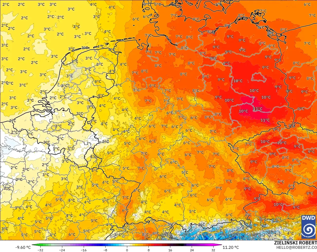 ICON Alemania 2 km modelo - Alemania, Anomalía de temperatura a 850 hPa