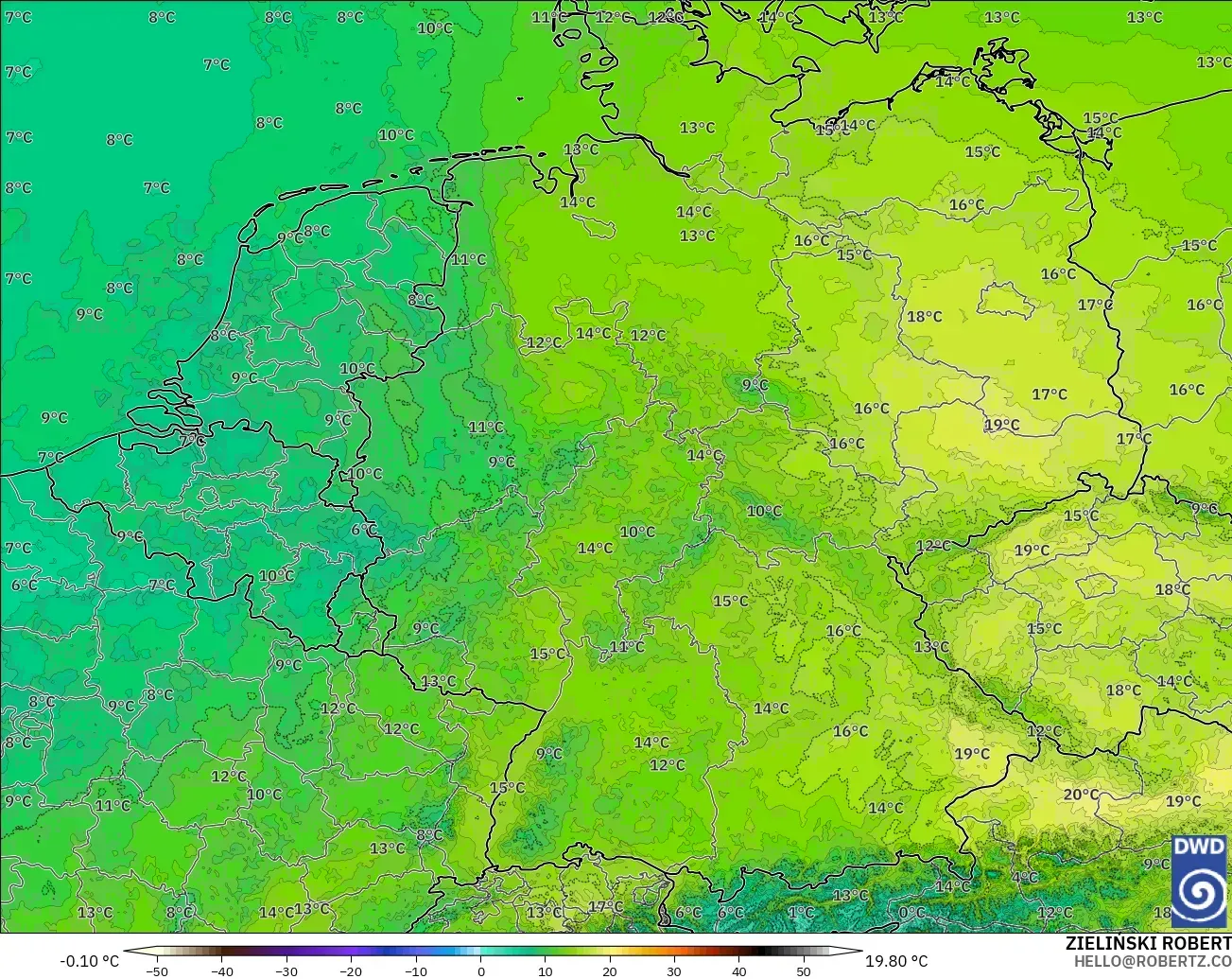 ICON Alemania 2 km modelo - Alemania, Temperatura a 850 hPa