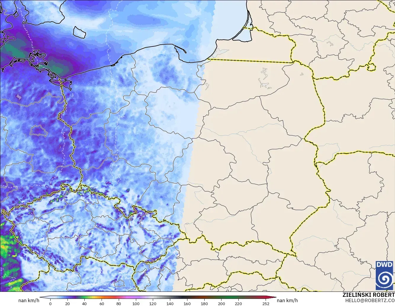 ICON Alemania 2 km modelo - Polonia, Ráfagas de viento