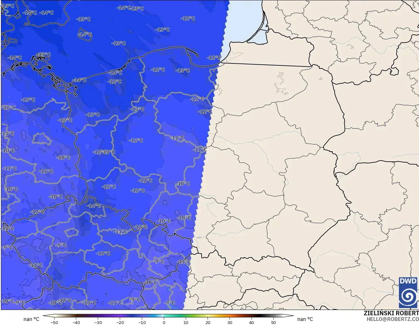 ICON Alemania 2 km modelo - Polonia, Temperatura a 500 hPa