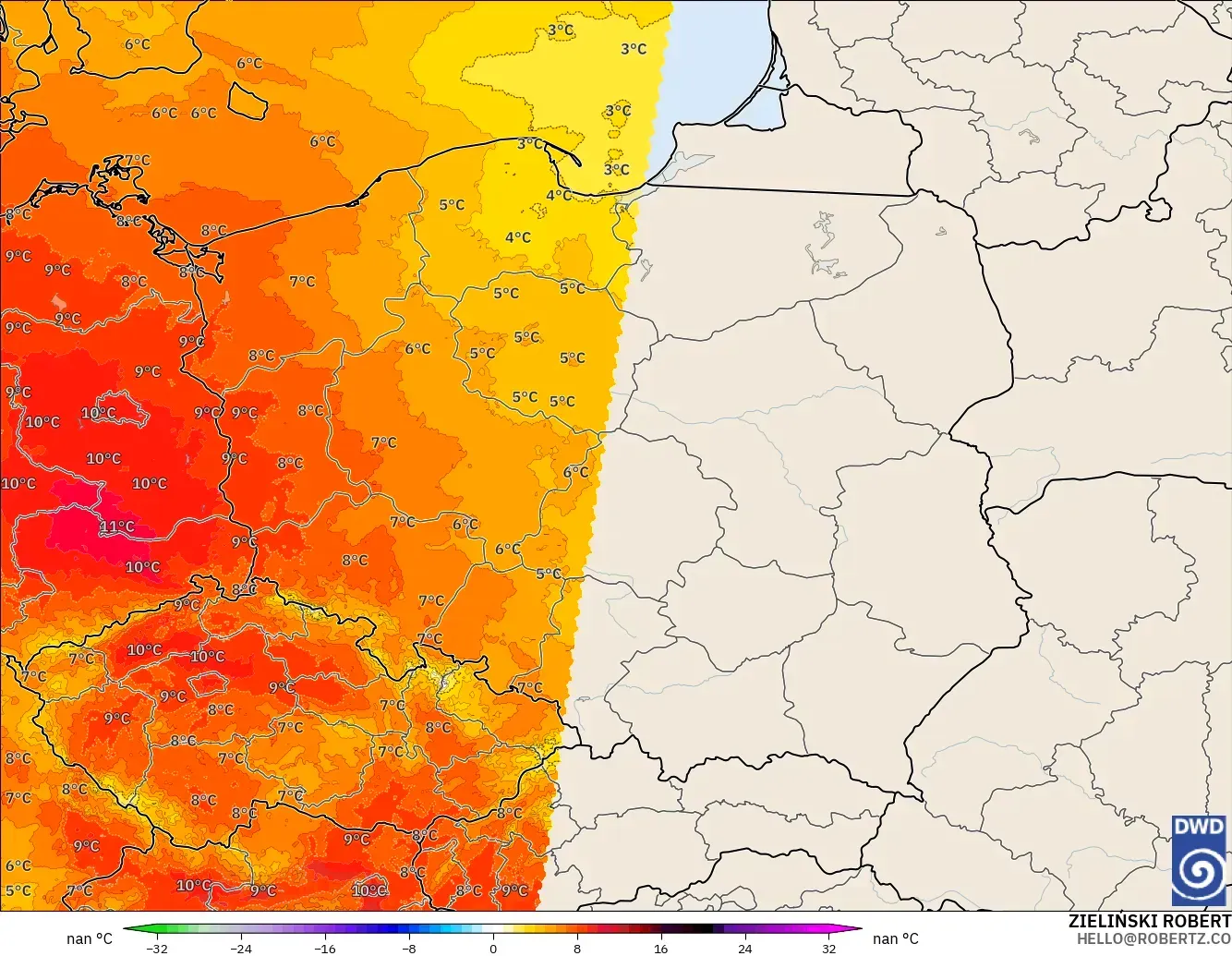 ICON Alemania 2 km modelo - Polonia, Anomalía de temperatura a 850 hPa