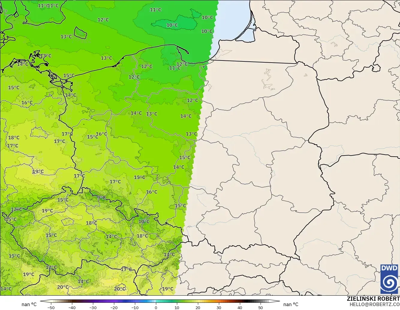 ICON Alemania 2 km modelo - Polonia, Temperatura a 850 hPa
