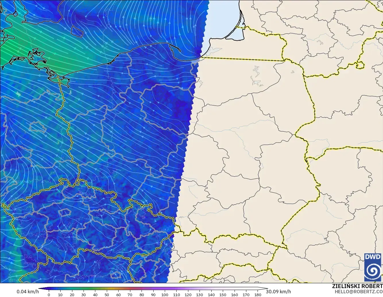 ICON Alemania 2 km modelo - Polonia, Viento a 10 m