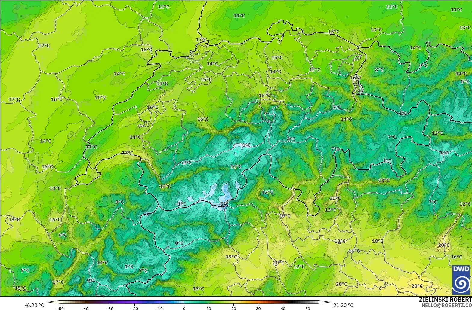 ICON Alemania 2 km modelo - Suiza, Punto de rocío a 2 m