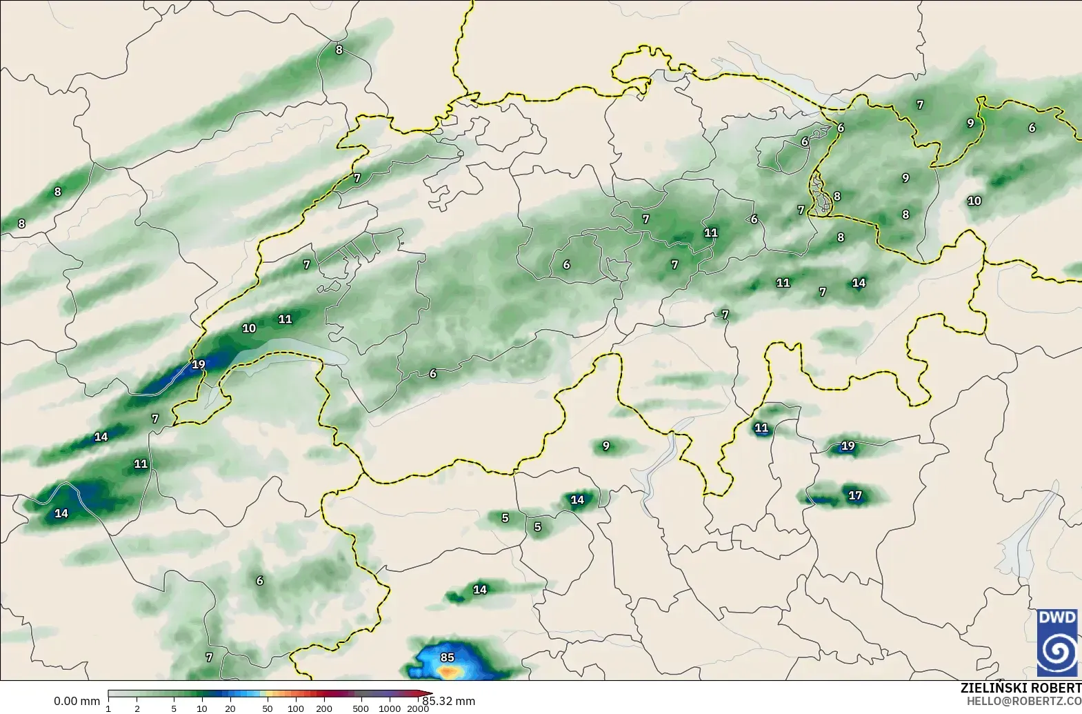 ICON Alemania 2 km modelo - Suiza, Acumulación de precipitación