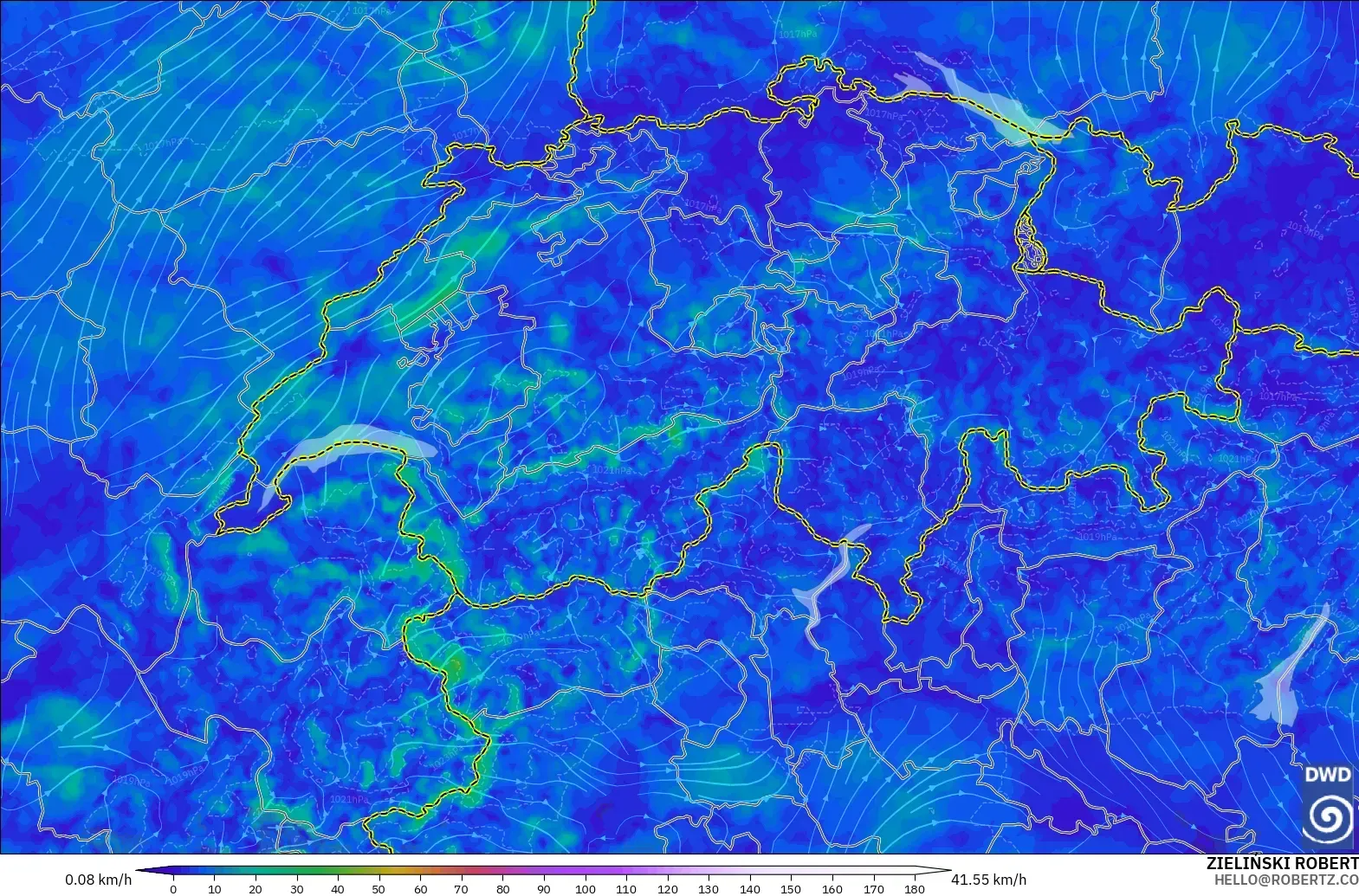 ICON Alemania 2 km modelo - Suiza, Viento a 10 m