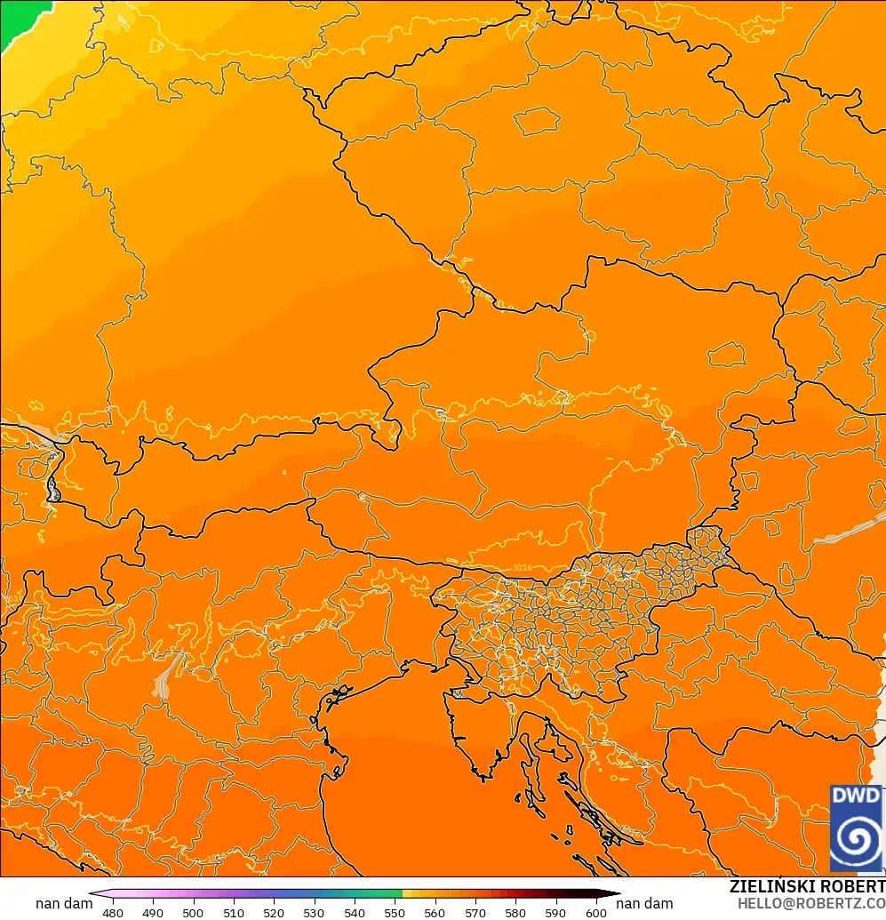 ICON Alemania 2 km modelo - Austria, Altura geopotencial a 500 hPa