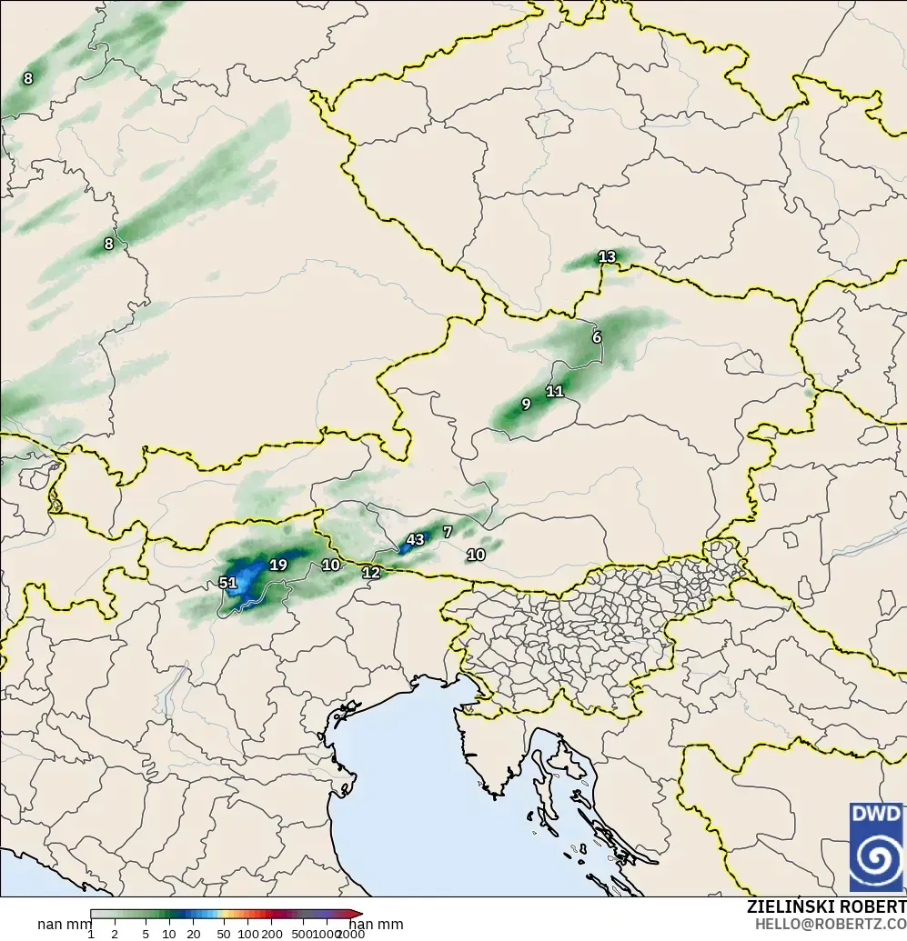 ICON Alemania 2 km modelo - Austria, Acumulación de precipitación