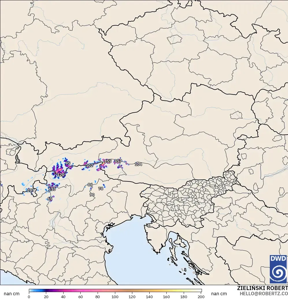 ICON Alemania 2 km modelo - Austria, Profundidad de nieve