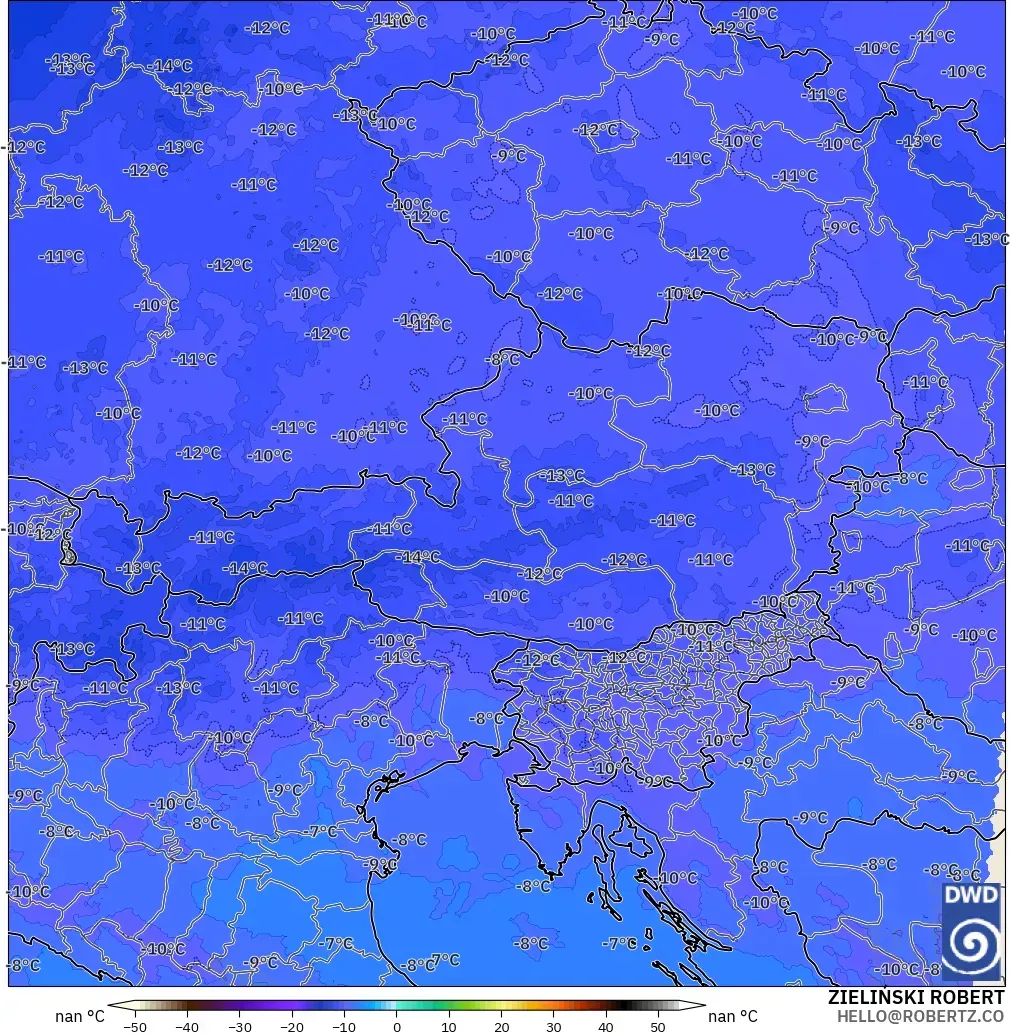ICON Alemania 2 km modelo - Austria, Temperatura a 500 hPa
