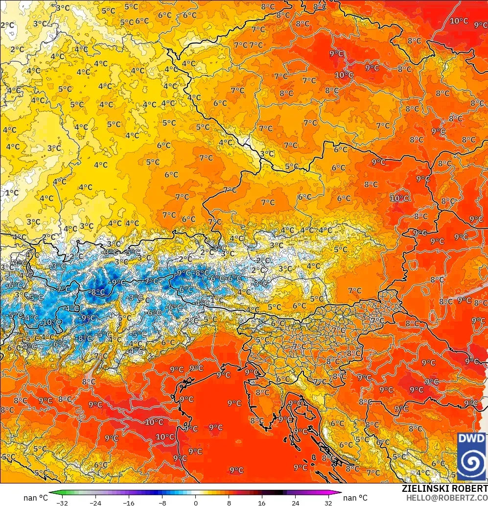 ICON Alemania 2 km modelo - Austria, Anomalía de temperatura a 850 hPa