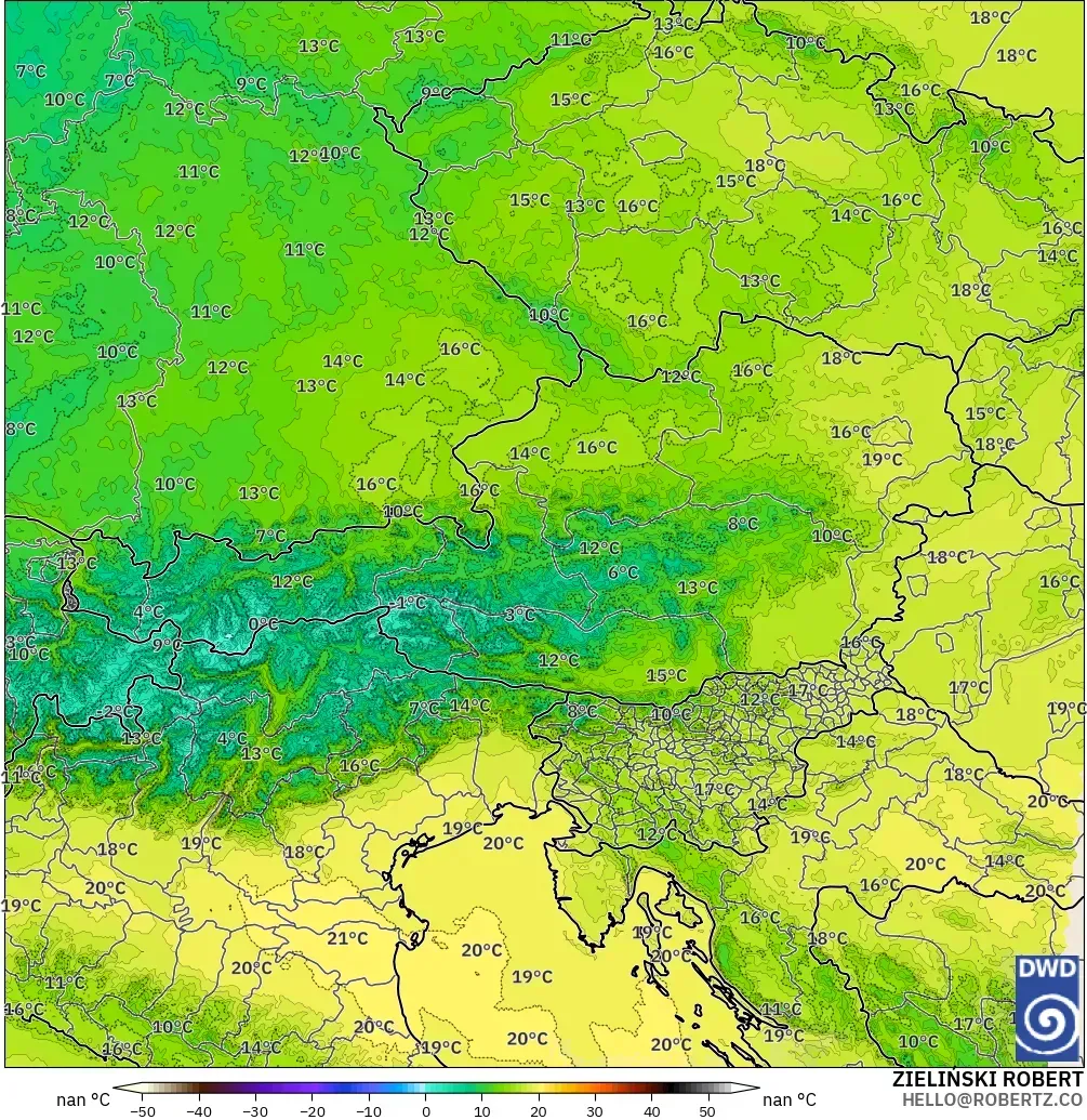 ICON Alemania 2 km modelo - Austria, Temperatura a 850 hPa