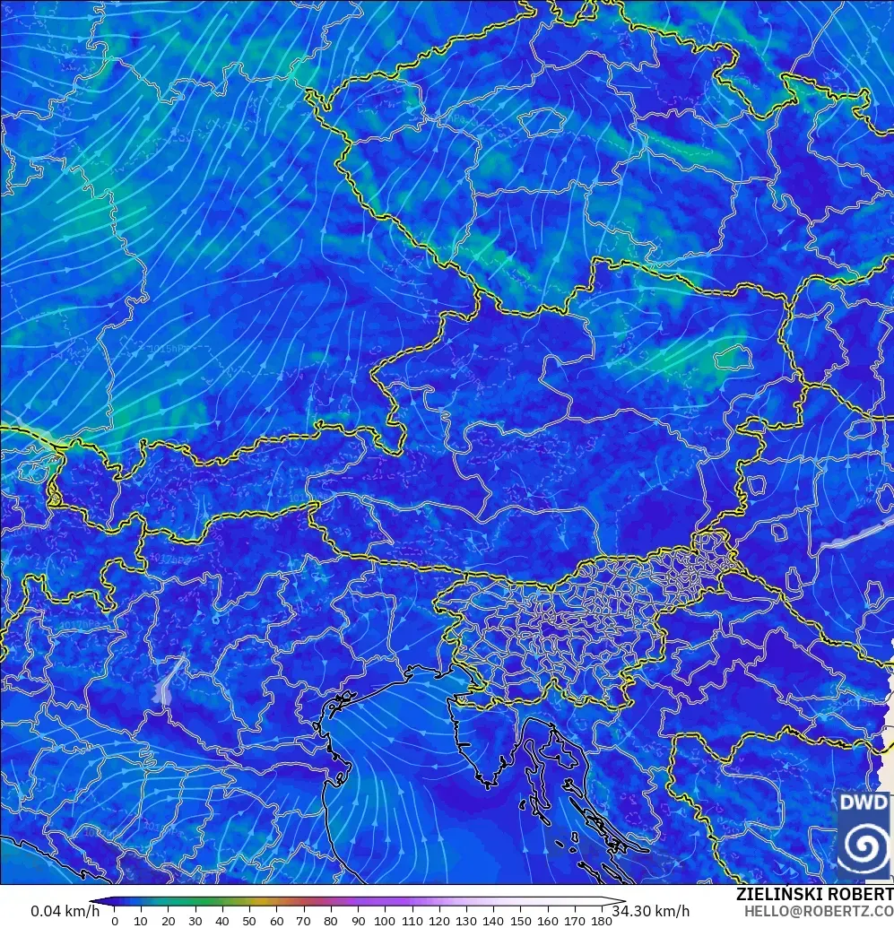 ICON Alemania 2 km modelo - Austria, Viento a 10 m